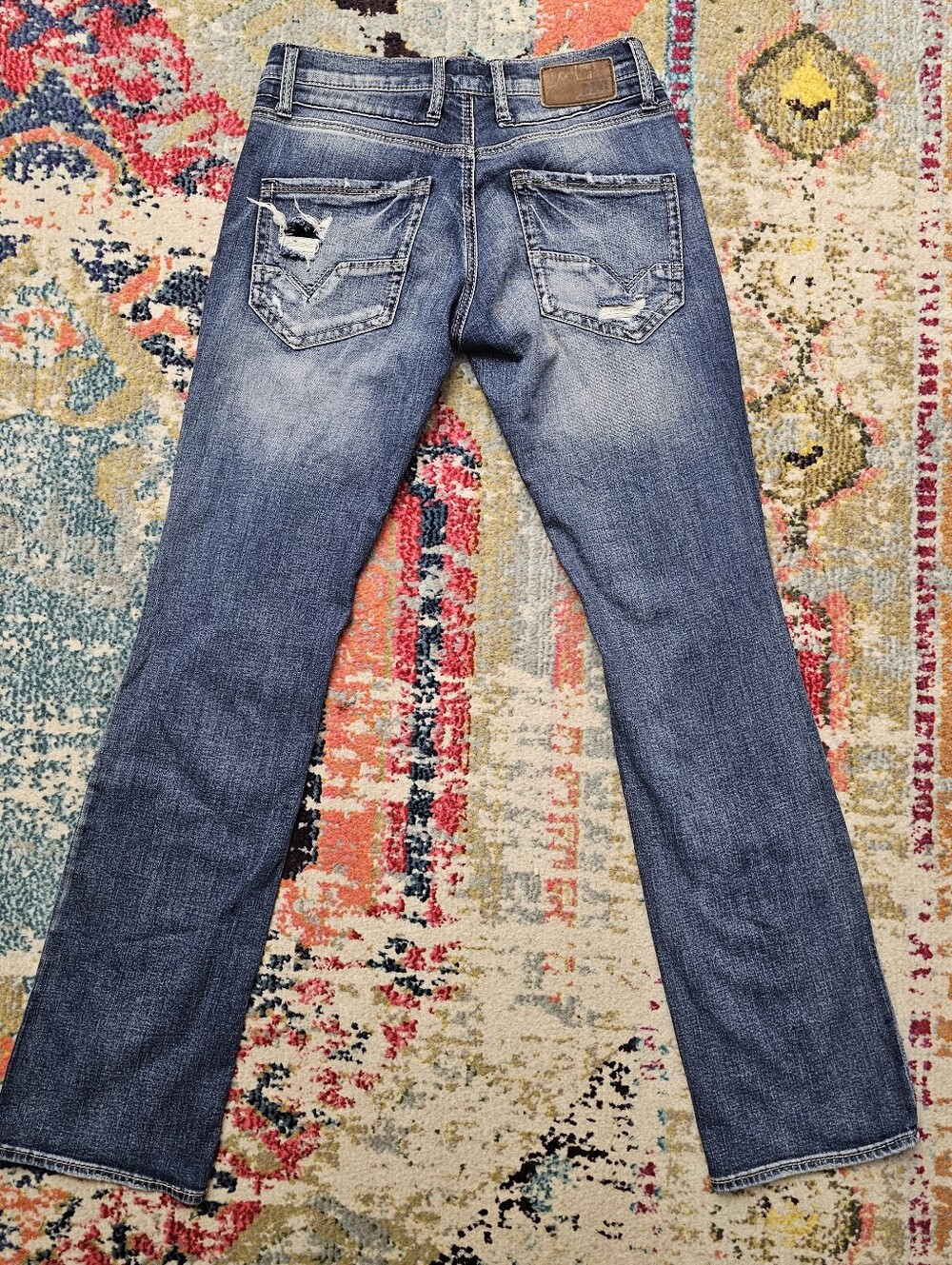 BKE Buckle Jeans Mens Carter Bootleg 30L 30x35 Blue Denim Medium Wash Distressed - Picture 4 of 14